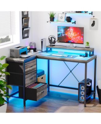 L Shaped Desk with Power Outlets & LED Lights