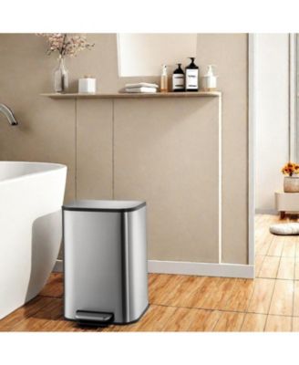 Stainless Steel Garbage Can with Lid, Step-On Pedal and Inner Bucket, Rectangular Trash Can for Kitchen