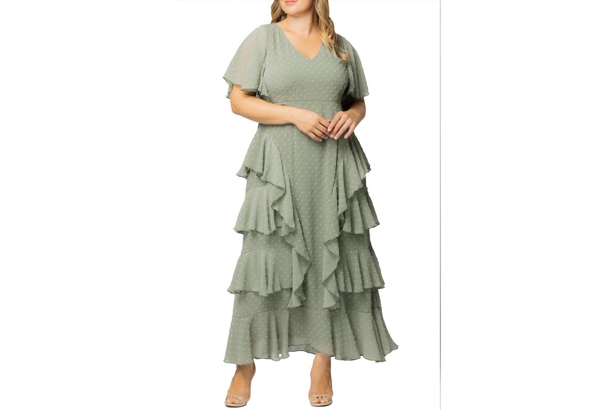 Plus Size Tour de Flounce Evening Gown - Sage dot