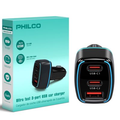 Car Charger PD45W, 2 USB-C + 1 USB-A Fast Charging Adapter, Compact 12V/24V Vehicle Charger