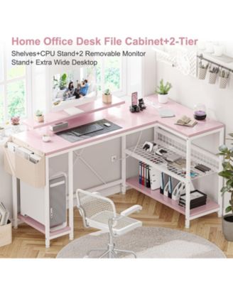 L Shaped Computer Desk with Power Outlets & LED Light, 49.6" Reversible Corner Computer Desk