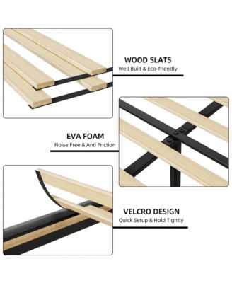 King Size Bed Frame with Upholstered Wingback Headboard, Luxurious Linen Upholstery Platform Bed with Charging Station