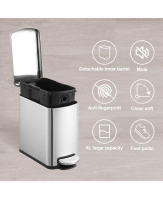 6L Pedal Slim Trash Bin, Stainless Steel Waste Bin with Lid and Inner Bin