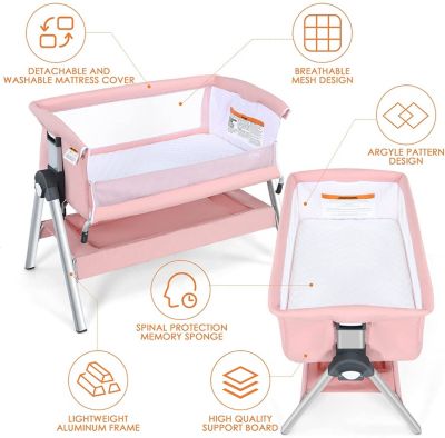 Portable Baby Bedside Sleeper with Adjustable Heights and Angle
