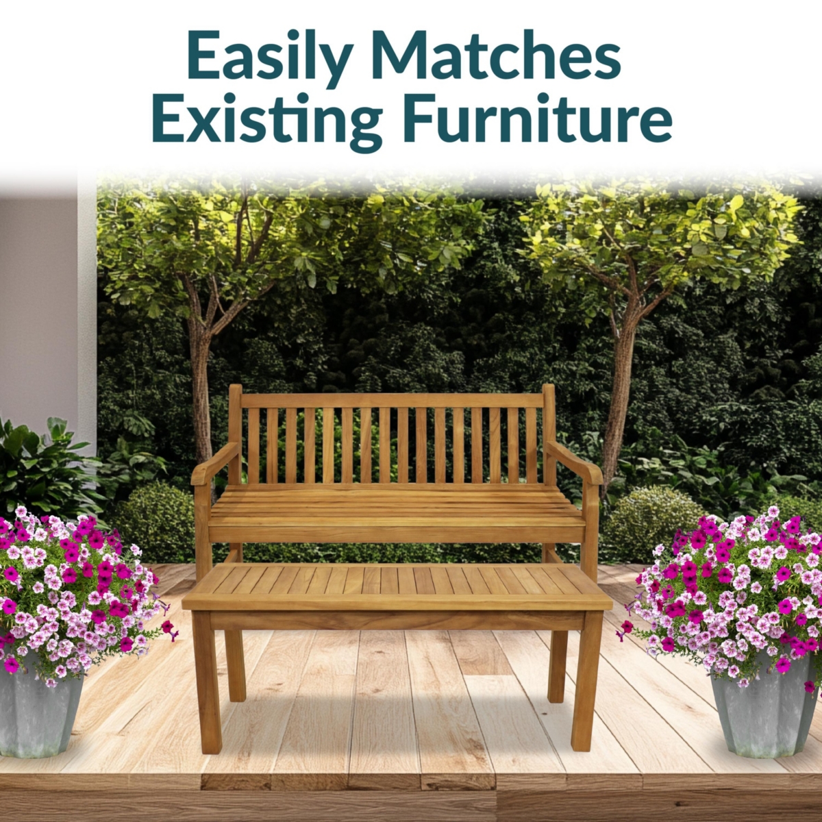 45-Inch Solid Teak Rectangular Outdoor Coffee Table - Patio Coffee Table for Outside - Light Brown Wood Stain Finish