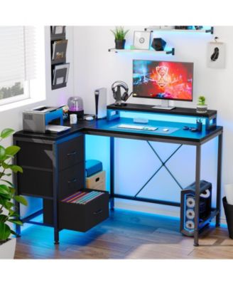 L Shaped Desk with Power Outlets & LED Lights