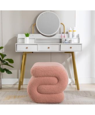 Modern S-Shape Makeup Stool, Teddy Fabric Upholstered Footstool, Comfy Ottoman for Bedroom, Living Room, and Dressing Table-The Pop Home