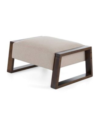 Vintage-Inspired Beige Ottoman with Wooden Legs, Stylish Footrest for Living Room, Bedroom, and Small Spaces