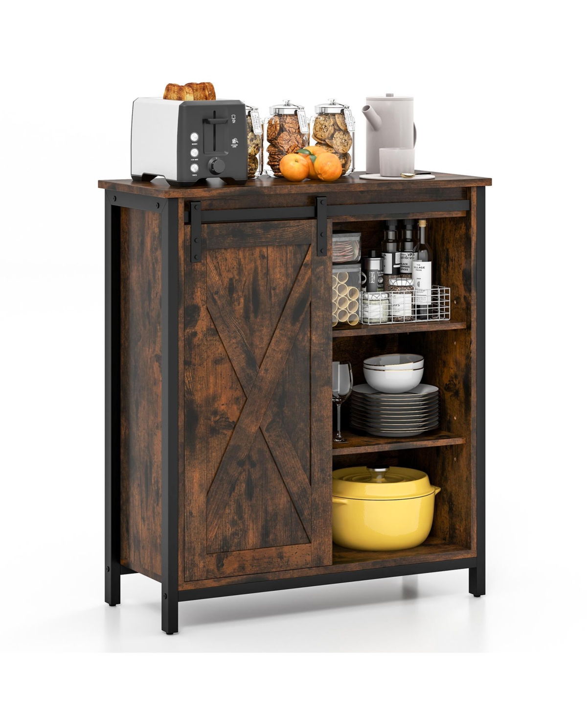 Gouun 32 Inch Farmhouse Sideboard Buffet Cabinet with Sliding Barn Door and Adjustable Shelves