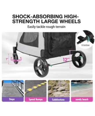 XL Extra Large Dog Stroller - Adjustable Handles,Lightweight Folding Pet Stroller,All-Terrain 4 Wheel for 2 Medium Dogs,Dual Entry Safety Dog Stroller,Capacity 160 lbs,Gray