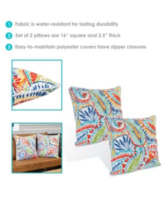 Indoor/Outdoor Square Accent Decorative Throw Pillows for Patio or Living Room Furniture - 16" - 2pc