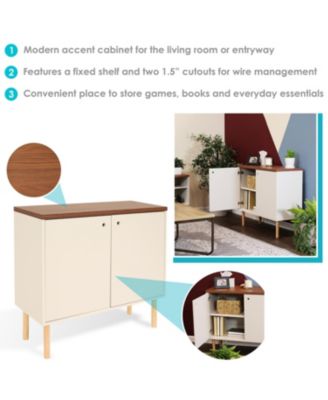 Indoor Mid-Century Modern 2-Door Accent Buffet Cabinet with Shelves