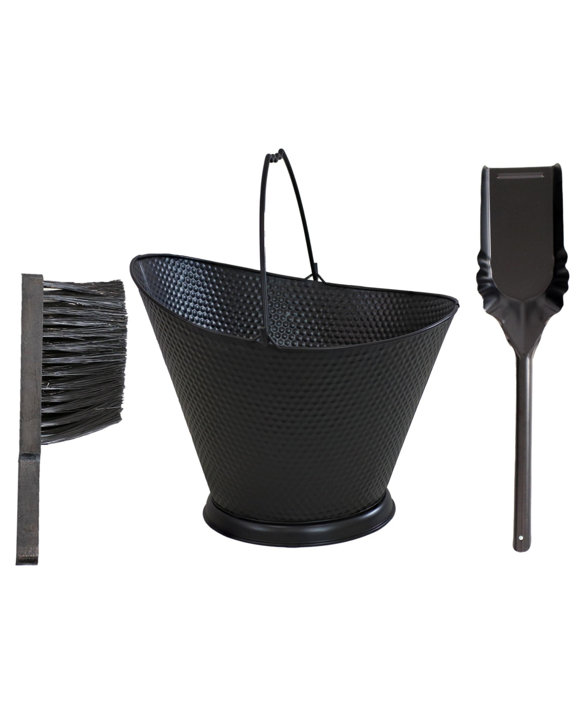 Indoor/Outdoor 5-Gallon Iron Coal and Ash Bucket with Shovel and Brush - Black