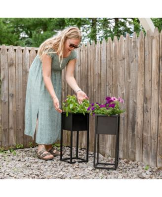 Modern Simplicity 8.25" Square Cold-Rolled Steel Outdoor Elevated Planter - Set of 2