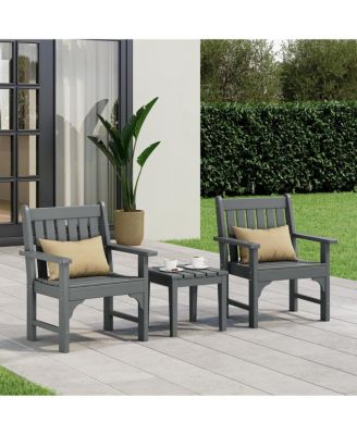 Outdoor Patio 3-Piece HDPE Adirondack Garden Chairs with Square Adirondack Side Table Set