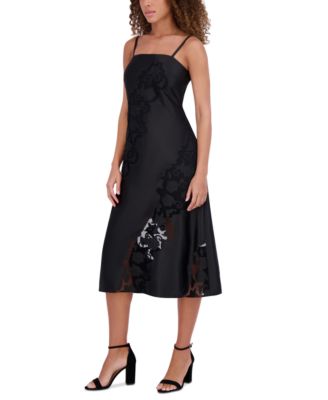 Women's Embroidered Mesh Sleeveless Midi Dress