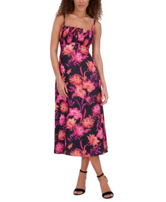 kensie - Women's Printed Smocked Sleeveless Midi Dress