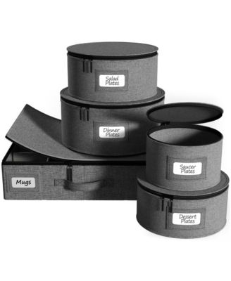 5-Piece Stackable Plate Carrier Set for Dinnerware, Plate Organization and Storage with Felt Plate Protector