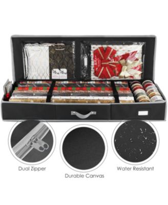 Christmas Wrapping Paper Storage Containers - Gift Wrapping Organizer Storage Fits Up to 22 Rolls of 40" - Gift Wrap Organizer with Interior Pockets, Tear Proof - Gift Wrap Storage - Silver