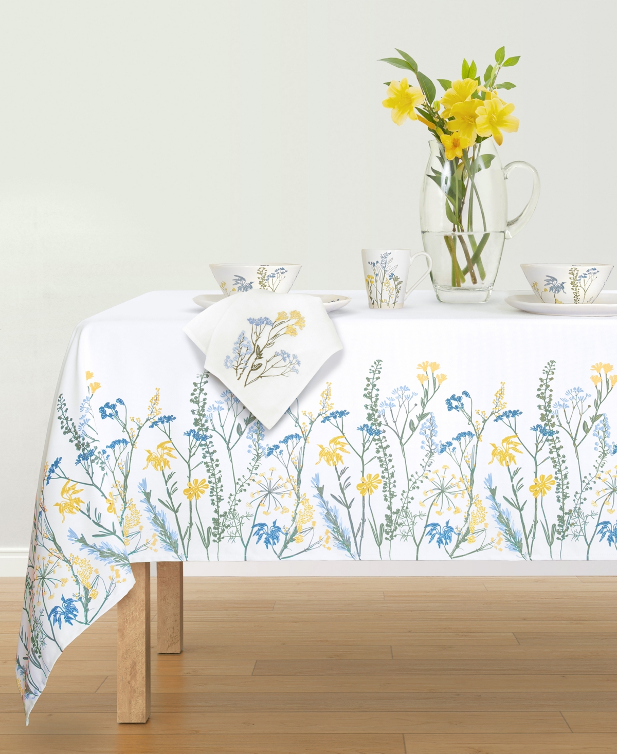Lenox Wildflower Border Rectangular Tablecloth, 60" X 120" In Blue,white