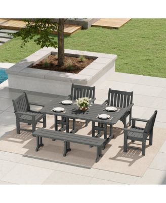 6-Piece HDPE Outdoor Rectangle Dining Patio Table and Chairs Set