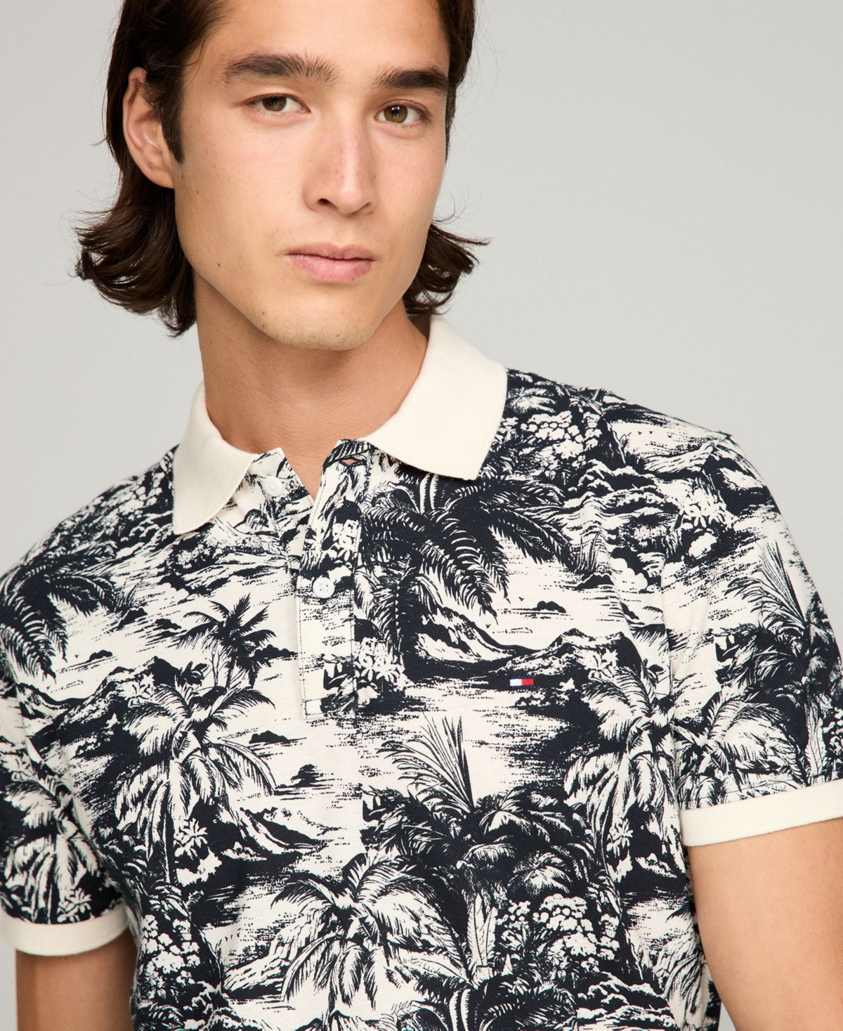 Tommy Hilfiger Men's Big & Tall Printed Short-sleeve Polo Shirt In Desert Sky,ivory Petal