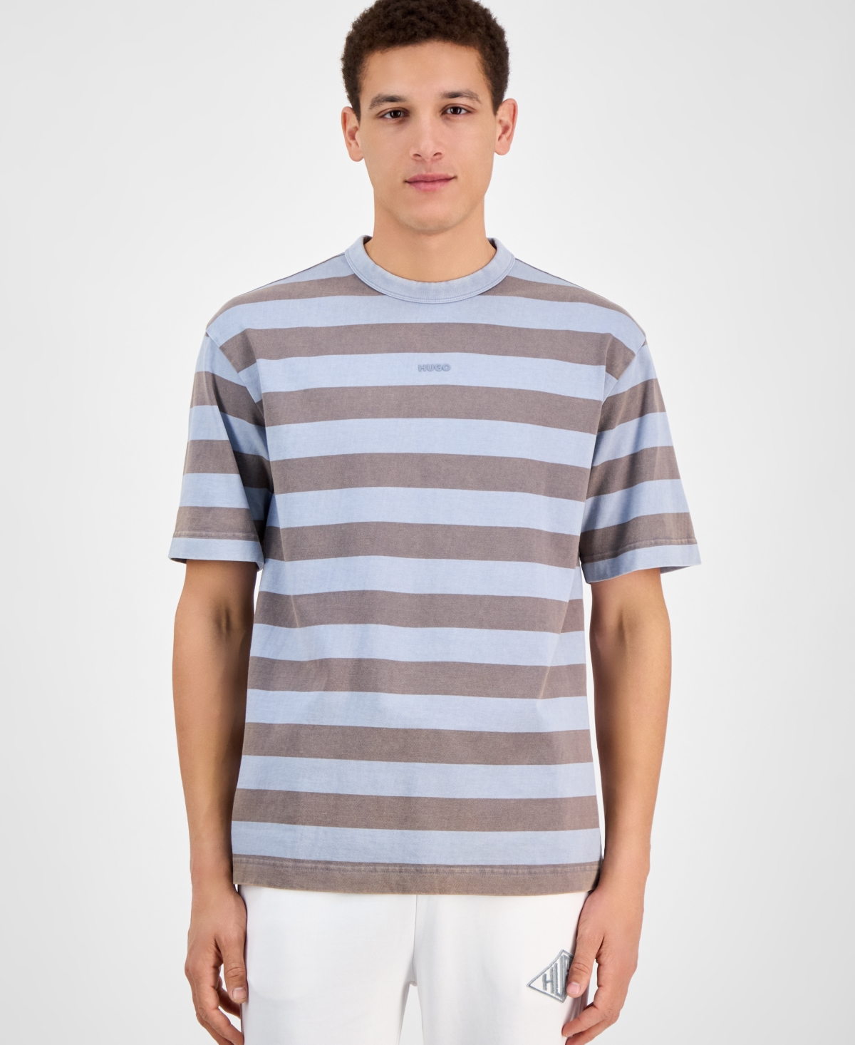 Shop Hugo Boss Hugo By  Men's Dockoe Relaxed-fit Stripe T-shirt In Blue