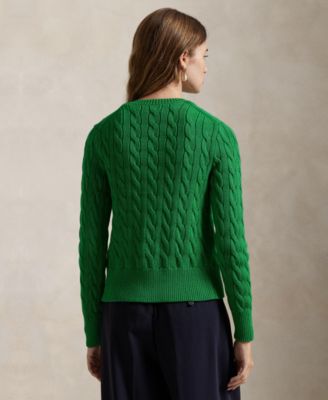 Women's Cable-Knit Cotton Crewneck Cardigan Sweater