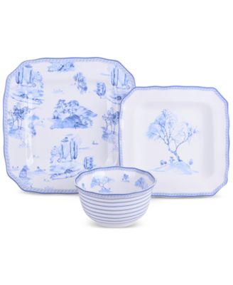 Scenic Toile Blue Porcelain 12 Pc. Dinnerware Set, Service for 4