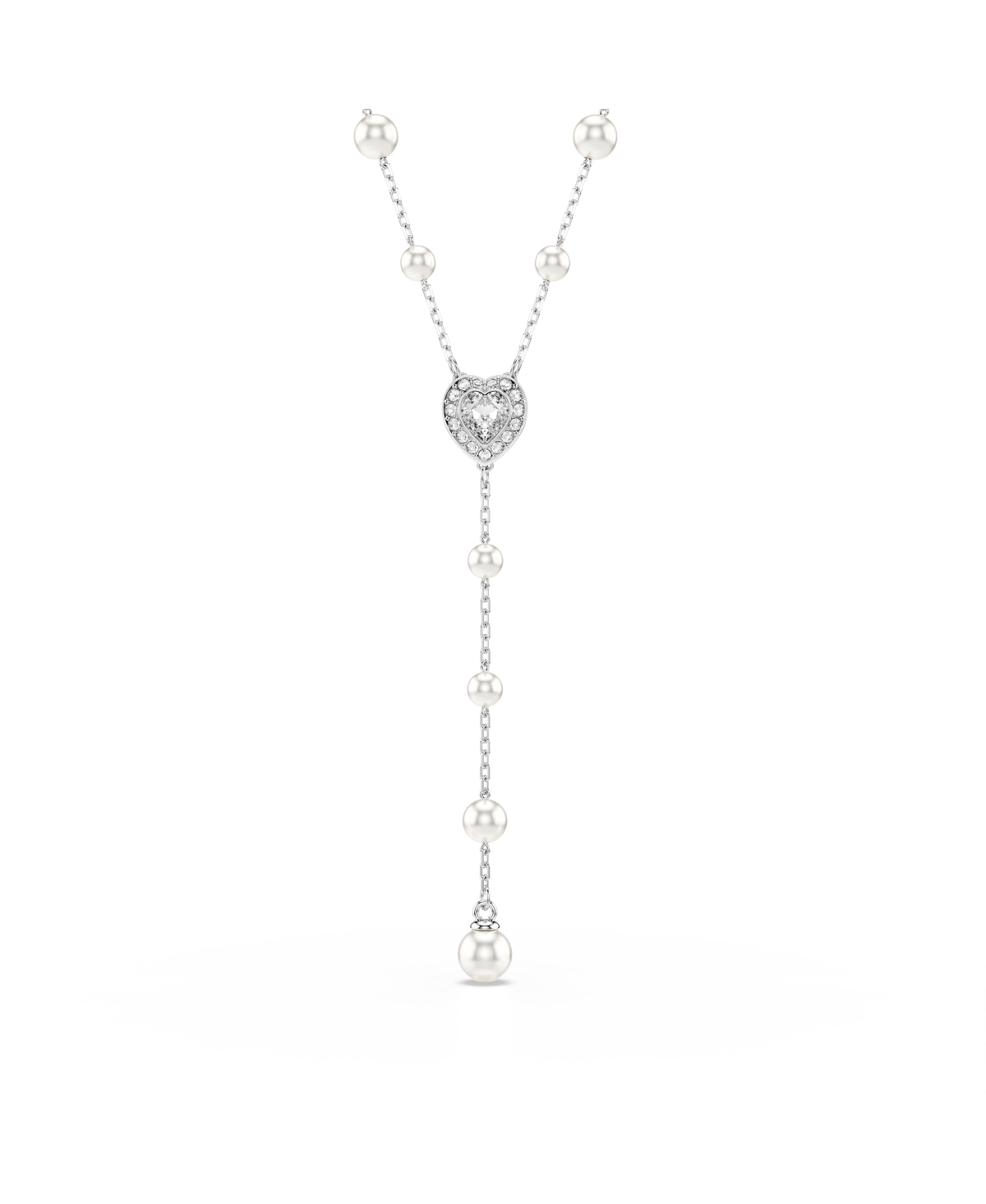 Swarovski X Ariana Grande Rhodium Plated Heart Mixed Cuts Y Necklace In Silver