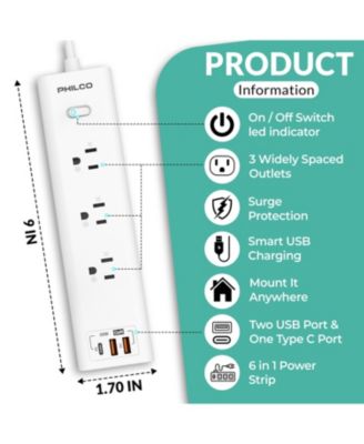 30W Wall Outlet, 1.8 Meter AC Plug, 1 USB-C, 2 USB-A, OCP Switch, 110-220V, Safe and Durable for Home