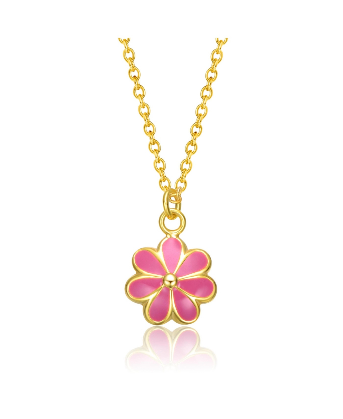 14k Gold Plated Fuchsia-Red Daisy Flower Drop Charm Necklace - Pink
