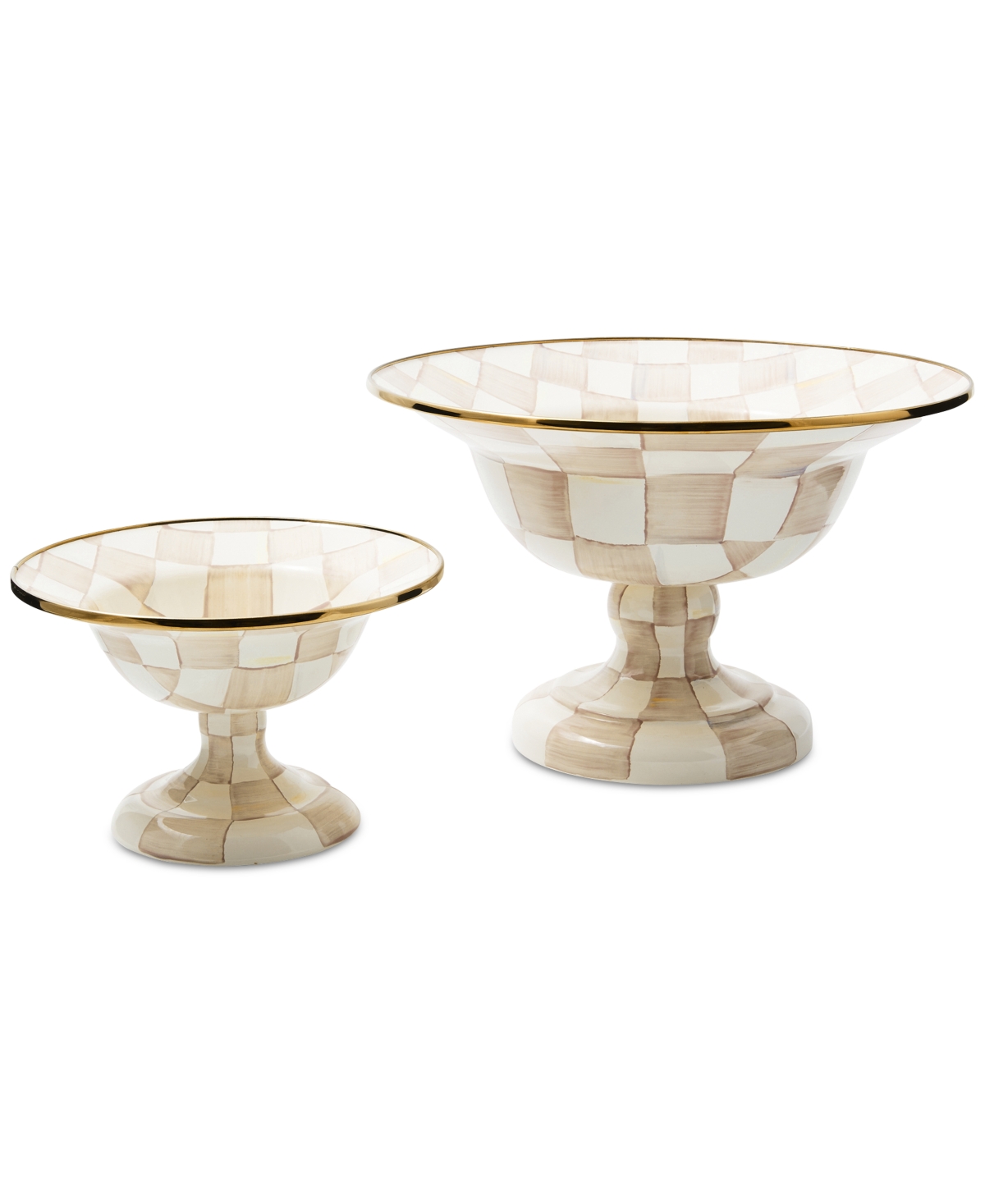 Mackenzie-childs Mocha Check Large Compote Bowl In Brown