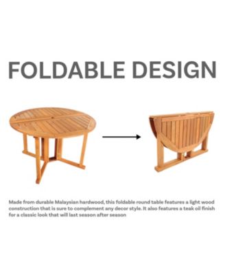 Malaysian Hardwood Gateleg Round Patio Table with Teak Oil Finish - 47.25" Diameter x 29" H