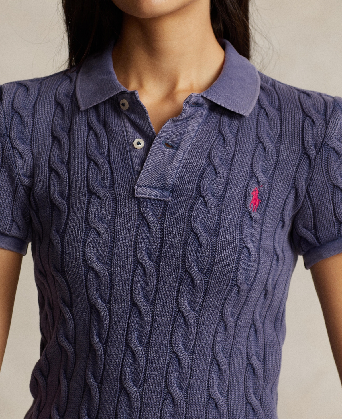 Shop Polo Ralph Lauren Women's Cable-knit Polo Shirt In Newport Navy