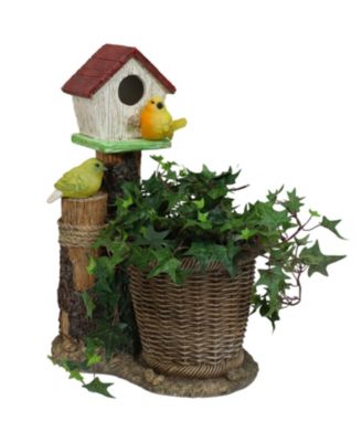 Polyresin Bird House Planter Statue with Solar LED Lighted Birds - 17.25"