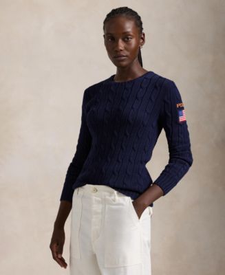 売れ筋商品|||ラルフローレン ニット&セーター アウター レディース Women's Flag-Patch Cable-Knit Cotton Sweater Hunter Navy Polo Ralph Lauren Women's Flag-Patch Cable-Knit Cotton