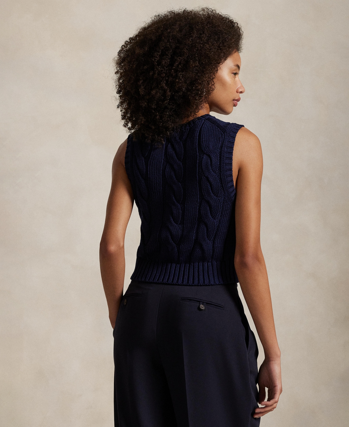 Polo Ralph Lauren Cable-knit Cotton Cropped Vest In Hunter Navy