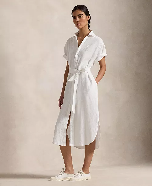 women's linen short-sleeve shirtdress
