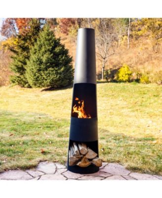 Steel Chiminea with Built-In Log Holder - Black - 59" H