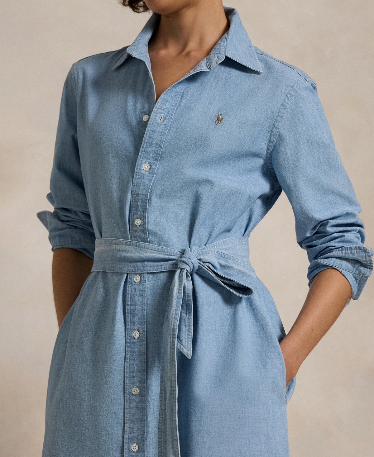 Shop Polo Ralph Lauren Women's Belted Cotton Oxford Shirtdress In Chambray