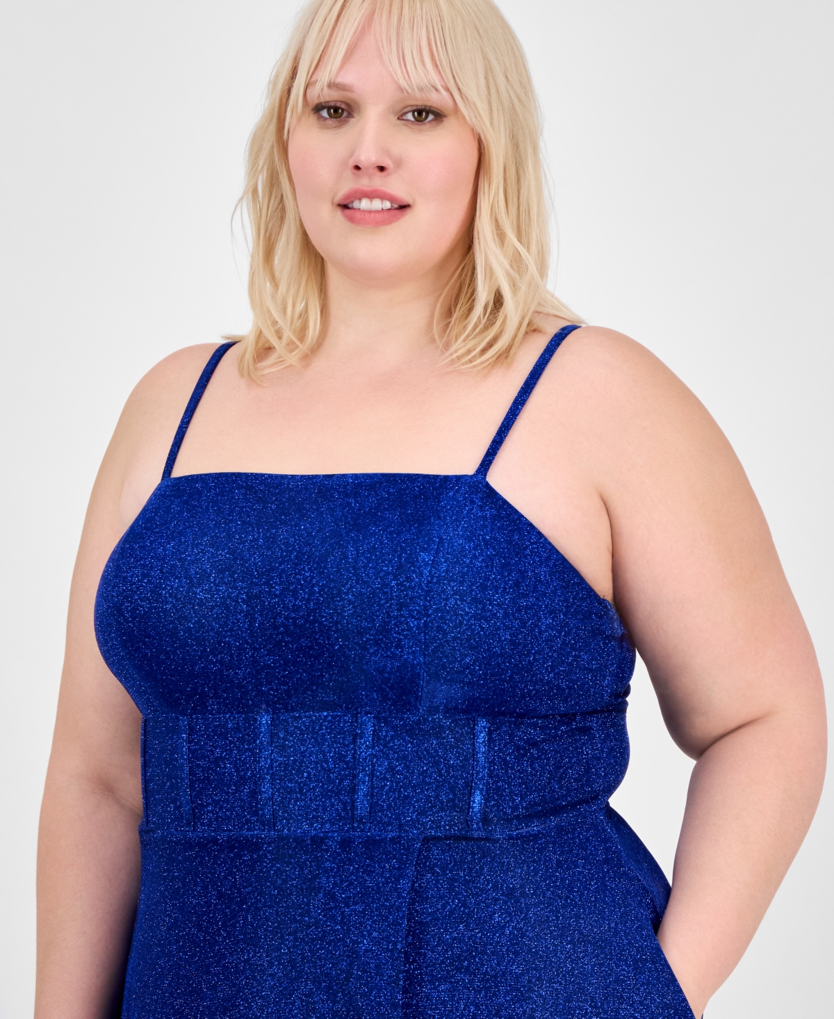 CITY STUDIOS TRENDY PLUS SIZE GLITTER SLEEVELESS GOWN 
