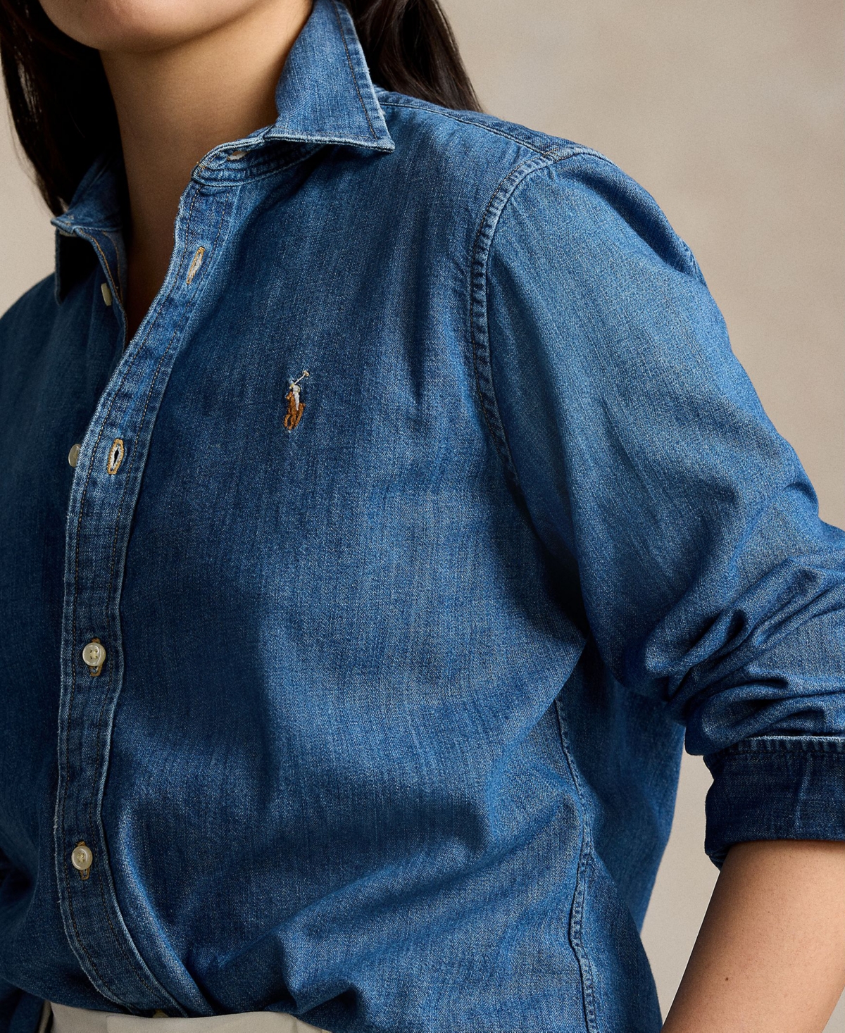 Shop Polo Ralph Lauren Women's Slim-fit Denim Shirt In Merced Wash