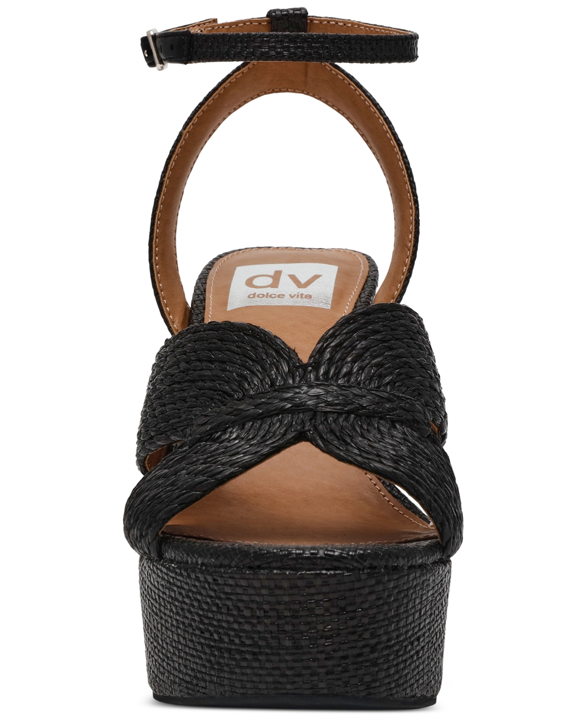 Dv Dolce Vita Women's Waylan Raffia Platform Crossband Dress Sandals In Black Raffia
