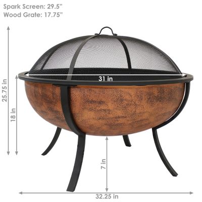 Outdoor Portable Camping or Backyard Large Round Fire Pit Bowl with Spark Screen, Wood Grate, and Log Poker - 32" - Copper Finish