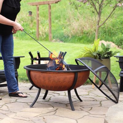 Outdoor Portable Camping or Backyard Large Round Fire Pit Bowl with Spark Screen, Wood Grate, and Log Poker - 32" - Copper Finish