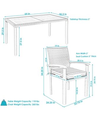 Outdoor Rattan and Acacia Wood Carlow Patio Dining Set with Table, Chairs, and Seat Cushions - 7pc
