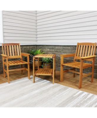 Outdoor Meranti Wood with Teak Oil Finish Patio Table and Chairs Conversation Set - Brown - 3pc