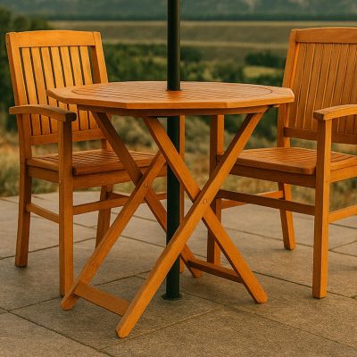 Outdoor Meranti Wood with Teak Oil Finish Folding Octagon Patio Dining Table - 35" - Brown