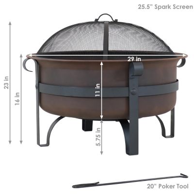 Outdoor Camping or Backyard Large Round Cauldron Fire Pit Bowl with Log Poker and Spark Screen - 29"